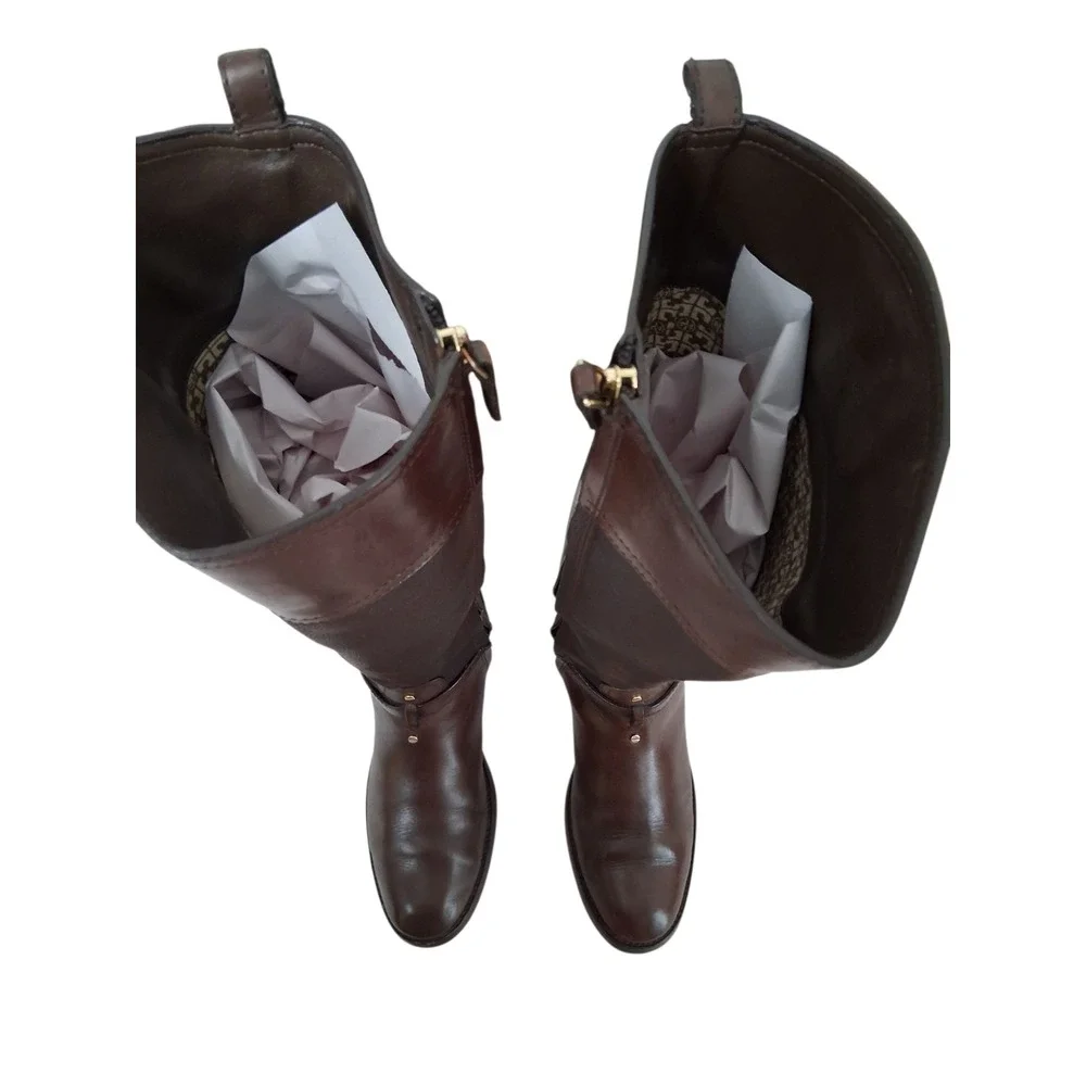 Tory Burch Brown Leather Riding Equestrian Buckle Knee High Boots Women's Size 7